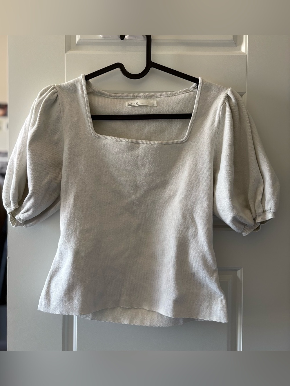 OAK + FORT Cream Square Neck Puff Sleeve Top
